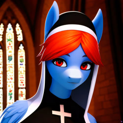 Size: 2048x2048 | Tagged: safe, ai content, derpibooru import, generator:purplesmart.ai, generator:stable diffusion, machine learning generated, oc, oc only, oc:mystic skies, anthro, pegasus, nun, nun outfit