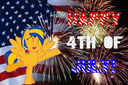 Size: 525x350 | Tagged: safe, artist:mlpfan3991, derpibooru import, oc, oc only, oc:flare spark, pegasus, pony, 4th of july, american flag, american independence day, celebration, eyes closed, female, fireworks, happy, holiday, independence day, open mouth, smiling, solo, united states