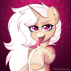 Size: 4000x4000 | Tagged: safe, artist:madelinne, derpibooru import, oc, oc only, lamia, original species, bust, ear piercing, fangs, forked tongue, jewelry, looking at you, piercing, portrait, solo, tongue, tongue out