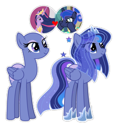 Size: 1528x1616 | Tagged: safe, artist:xxcheerupxxx, derpibooru import, princess luna, princess twilight 2.0, twilight sparkle, twilight sparkle (alicorn), alicorn, pegasus, pony, the last problem, crown, female, jewelry, magical lesbian spawn, mare, offspring, older, older twilight, parent:princess luna, parent:twilight sparkle, parents:twiluna, regalia, simple background, transparent background