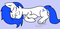 Size: 673x328 | Tagged: safe, artist:mrpeabodyfan123, derpibooru import, oc, oc only, oc:jc, earth pony, pony, earth pony oc, eyes closed, lying down, on side, sleeping, solo