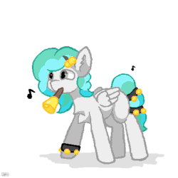 Size: 400x400 | Tagged: safe, artist:vohd, derpibooru import, oc, oc only, oc:river chime, pegasus, pony, animated, bell, bracelet, jewelry, music notes, note, pixel art, simple background, solo, white background