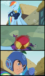 Size: 800x1356 | Tagged: safe, derpibooru import, mare do well, rainbow dash, pony, robot, the mysterious mare do well, 1000 years in photoshop, gutsman, gutsman's ass, mega man, mega man (series), meme, outdated meme