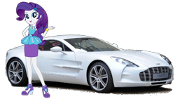 Size: 1520x855 | Tagged: safe, artist:twilirity, derpibooru import, rarity, equestria girls 10th anniversary, better together, equestria girls, aston martin, aston martin one 77, car, clothes, female, geode of shielding, high heels, magical geodes, pose, rarity peplum dress, shoes, simple background, solo, sports car, transparent background, white