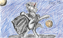 Size: 2048x1249 | Tagged: safe, artist:lili dash, derpibooru import, king sombra, halloween, holiday, moon, newbie artist training grounds, night, pumpkin bucket, solo, traditional art