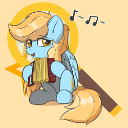 Size: 1454x1454 | Tagged: safe, artist:hcl, derpibooru import, oc, oc only, oc:hf, pegasus, pony, accordion, musical instrument, solo