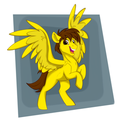 Size: 2488x2496 | Tagged: safe, artist:rutkotka, derpibooru import, oc, oc:toasty, pegasus, pony, abstract background, happy, male, open mouth, pegasus oc, rearing, solo, spread wings, stallion, wings