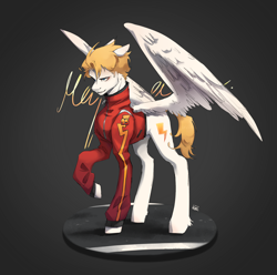 Size: 2754x2727 | Tagged: safe, artist:rladsenpai, derpibooru import, pegasus, pony, cars (pixar), clothes, high res, jacket, lightning mcqueen, male, partially open wings, ponified, solo, species swap, stallion, wings