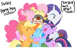 Size: 1129x707 | Tagged: source needed, safe, artist:chloemay16, derpibooru import, edit, edited screencap, screencap, applejack, fluttershy, pinkie pie, rainbow dash, rarity, twilight sparkle, unicorn twilight, pony, unicorn, the cutie mark chronicles, background removed, happy, hug, mane six, simple background, white background