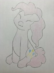 Size: 3024x4032 | Tagged: safe, derpibooru import, pinkie pie, earth pony, pencil drawing, sitting, solo, traditional art