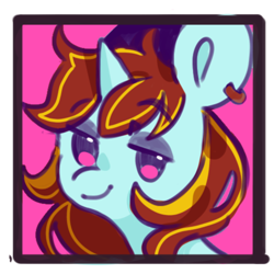 Size: 2048x2048 | Tagged: safe, artist:yun_nhee, derpibooru import, oc, oc:exodust, pony, unicorn, bust, chibi, commission, ear piercing, earring, eyeshadow, girly, icon, jewelry, lidded eyes, makeup, male, piercing, portrait, red mane, stallion, striped mane