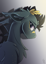 Size: 1100x1500 | Tagged: safe, artist:starcasteclipse, derpibooru import, oc, oc only, oc:morph wiccan, pony, unicorn, artfight, artfight 2023, artfight attack, digital art, ears, floppy ears, gradient background, solo, sternocleidomastoid