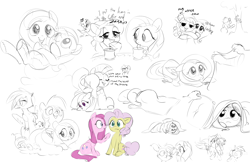 Size: 1978x1280 | Tagged: safe, artist:furseiseki, derpibooru import, fluttershy, gilda, pinkie pie, tree hugger, twilight sparkle, zecora, oc, oc:anon, dog, earth pony, griffon, pegasus, unicorn, alternate hairstyle, blanket, butthug, coffee, coffee mug, dialogue, disembodied hand, ears, floppy ears, fluttertree, hand, hug, lapping, lidded eyes, lineart, looking up, mane swap, mug, pillow, pills, plushie, scruff, simple background, sketch, sketch dump, tell me your secrets, white background, wide eyes, wrapped up, yelling