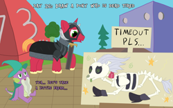 Size: 4000x2500 | Tagged: safe, artist:khazard, derpibooru import, big macintosh, skellinore, spike, dragon, earth pony, pony, skeleton pony, undead, unicorn, the break up breakdown, armor, armored pony, atg 2023, beard, bone, boots, dice, dungeons and dragons, exhausted, facial hair, female, garbuncle, grid, hat, helmet, high res, horned helmet, male, mare, neckerchief, newbie artist training grounds, ogres and oubliettes, pen and paper rpg, race swap, rpg, shoes, sign, simple background, sir mcbiggen, skeleton, stallion, sword, text, tired, tree, unicorn big mac, weapon, wizard, wizard hat