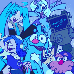 Size: 2048x2048 | Tagged: safe, artist:leafytaffyart, derpibooru import, trixie, human, pony, unicorn, anime, bluey, bluey heeler, bugsnax, crossover, everhood, filbo fiddlepie, hatsune miku, inscryption, shiver, splatoon, splatoon 3, vocaloid