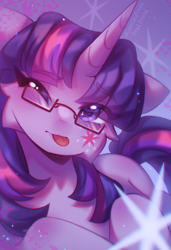 Size: 2572x3768 | Tagged: safe, artist:dedfriend, derpibooru import, sci-twi, twilight sparkle, pony, unicorn, :p, alternative cutie mark placement, cheek fluff, cute, equestria girls ponified, female, glasses, looking at you, lying down, mare, one eye closed, ponified, prone, sci-twiabetes, signature, smiling, solo, species swap, tongue, tongue out, wink