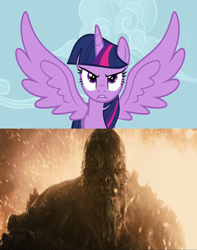 Size: 606x768 | Tagged: safe, derpibooru import, screencap, twilight sparkle, twilight sparkle (alicorn), alicorn, pony, g4, batman v superman: dawn of justice, crossover, dc comics, doomsday, female, mare, spread wings, wings