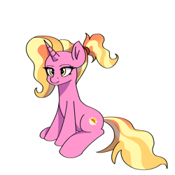 Size: 1800x1800 | Tagged: safe, artist:artevi, derpibooru import, luster dawn, pony, unicorn, atg 2023, cute, female, lusterbetes, mare, newbie artist training grounds, ponytail, simple background, sitting, solo, white background