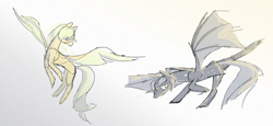 Size: 1382x636 | Tagged: safe, artist:kerozenne, derpibooru exclusive, derpibooru import, bat pony, pegasus, pose, simple background, sketch, white background