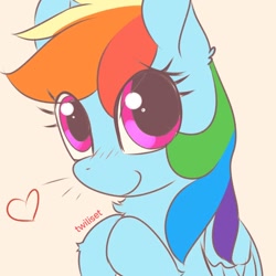 Size: 1080x1080 | Tagged: safe, artist:twiliset, derpibooru import, rainbow dash, pegasus, pony, big eyes, cute, cute face, heart, hooves, looking at you, simple background, smiling, smiling at you, solo