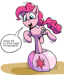 Size: 554x651 | Tagged: safe, anonymous artist, derpibooru import, pinkie pie, earth pony, balancing, ball, beach ball, raised hoof, raised leg, shaking, simple background, solo, twilight's cutie mark, white background