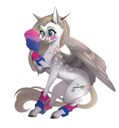 Size: 2020x2180 | Tagged: safe, artist:paliona, derpibooru import, oc, pegasus, pony, :p, base used, bisexual pride flag, blue eyes, body freckles, clothes, coat markings, cotton candy, dappled, face paint, female, freckles, horn, horn jewelry, horns, jewelry, leg warmers, licking, licking lips, looking at something, mare, necklace, partially open wings, ponysona, pride, pride flag, simple background, solo, striped leg warmers, teal eyes, tongue, tongue out, transparent background, wings