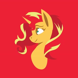 Size: 4096x4096 | Tagged: safe, artist:samohtlion, derpibooru import, sunset shimmer, pony, unicorn, equestria girls, bust, red background, simple background, smiling, solo