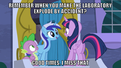 Size: 1066x600 | Tagged: safe, derpibooru import, edit, edited screencap, editor:twi clown, screencap, minuette, spike, twilight sparkle, twilight sparkle (alicorn), alicorn, dragon, pony, unicorn, amending fences, butt, caption, female, image macro, male, mare, noodle incident, plot, text