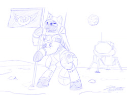 Size: 1024x768 | Tagged: safe, artist:novaintellus, derpibooru import, princess luna, alicorn, pony, astronaut, flag, moon, solo, spacesuit