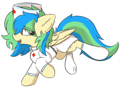 Size: 2020x1488 | Tagged: safe, artist:hcl, derpibooru import, oc, oc only, oc:hcl, pegasus, pony, nurse, simple background, solo, white background