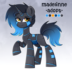 Size: 4093x4000 | Tagged: safe, artist:madelinne, derpibooru import, oc, oc only, pony, robot, robot pony, unicorn, adoptable, adoptable open, gradient background, horn, reference sheet, solo, unicorn oc