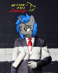 Size: 1080x1350 | Tagged: safe, derpibooru import, oc, oc:homage, human, pony, unicorn, fallout equestria, better call saul, breaking bad, humanized, saul goodman, solo