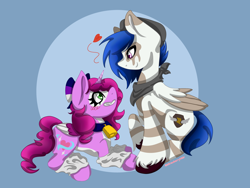 Size: 3000x2250 | Tagged: safe, artist:strawberrywolv, derpibooru import, oc, oc:astral thunder, oc:belle, alicorn, pegasus, pony, couple, cute, originalartwork, romance