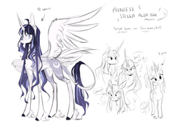 Size: 5640x4000 | Tagged: safe, artist:iheyyasyfox, derpibooru import, oc, oc only, oc:stella alba nix, alicorn, pony, absurd resolution, alicorn oc, female, horn, leonine tail, long feather, mare, name, offspring, one wing out, parent:flash sentry, parent:twilight sparkle, parents:flashlight, simple background, solo, tail, white background, wings