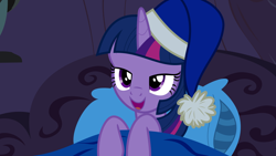 Size: 1280x720 | Tagged: safe, artist:the-intelligentleman, derpibooru import, twilight sparkle, twilight sparkle (alicorn), alicorn, pony, power ponies (episode), season 4, .svg available, bed, golden oaks library, hat, nightcap, solo, vector