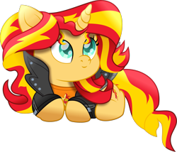Size: 2723x2326 | Tagged: safe, artist:lincolnbrewsterfan, derpibooru exclusive, derpibooru import, sunset shimmer, pony, unicorn, equestria girls, .svg available, adorable face, alternative cutie mark placement, bacon hair, button, buttons, c:, clothes, colored pupils, curled up, cute, cute face, cute smile, cuteness overload, cutie mark on clothes, daaaaaaaaaaaw, equestria girls ponified, eyelashes, female, happy, happy face, horn, human to pony, inkscape, jacket, leather, leather jacket, long hair, long mane, looking up, lying down, mane, mare, movie accurate, ponified, ponyloaf, prone, red mane, red tail, shirt, simple background, small mouth, smiling, species swap, striped hair, striped mane, striped tail, sun, svg, t-shirt, tail, teal eyes, transformation, transparent background, turquoise eyes, two toned hair, two toned mane, two toned tail, vector, weapons-grade cute, yellow mane, yellow tail, zipper