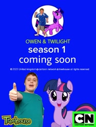 Size: 1080x1439 | Tagged: safe, artist:owenstevendallimore, derpibooru import, twilight sparkle, unicorn twilight, pony, unicorn, 1000 hours in ms paint, blue background, cartoon network logo, it came from deviantart, looking at you, owen and twilight tv series, simple background, text, thumbs up, treehouse logo, why