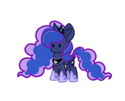 Size: 1937x1571 | Tagged: safe, alternate version, artist:lunadorable, derpibooru import, edit, princess luna, alicorn, pony, :3, chibi, chubby, colored, crown, cute, ethereal mane, eyelashes, eyeshadow, folded wings, happy, highlights, hoof shoes, jewelry, makeup, regalia, simple background, solo, starry mane, transparent background, wings