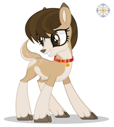 Size: 3500x3890 | Tagged: safe, artist:r4hucksake, derpibooru import, oc, oc only, oc:cypress, deer, collar, doe, female, happy, pixie cut, simple background, smiling, solo, transparent background