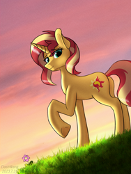 Size: 2250x3000 | Tagged: safe, artist:dash wang, derpibooru import, sunset shimmer, pony, unicorn, female, flower, looking at you, mare, raised hoof, raised leg, sunset