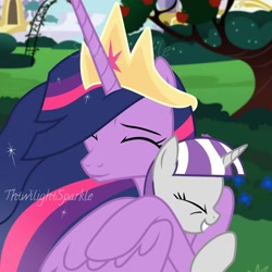 Size: 1080x1080 | Tagged: safe, artist:twilightsparkle, derpibooru import, princess twilight 2.0, twilight sparkle, twilight sparkle (alicorn), twilight velvet, alicorn, pony, unicorn, the last problem, female, hug, mother and child, mother and daughter, older, older twilight, older twilight velvet, parent and child