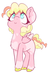 Size: 566x855 | Tagged: safe, artist:zer0wlet, derpibooru import, oc, oc only, oc:yoghurt, pegasus, pony, ahoge, blank flank, colored, curly hair, curly mane, curly tail, cute, ears up, eyelashes, female, filly, foal, heart, heart eyes, looking up, pink coat, signature, simple background, solo, spots, standing, tail, transparent background, unshorn fetlocks, wingding eyes