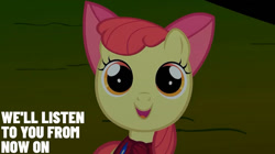 Size: 828x465 | Tagged: safe, derpibooru import, edit, edited screencap, editor:quoterific, screencap, apple bloom, stare master, solo