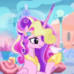 Size: 640x640 | Tagged: safe, artist:heart.of.empire, derpibooru import, princess cadance, alicorn, bird, alternate design, cutie mark accessory, eyeshadow, female, gradient horn, hoof shoes, horn, makeup, mare, older, older princess cadance, peytral, show accurate, solo, ultimate cadance