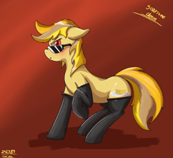 Size: 2048x1866 | Tagged: safe, artist:soursweet cheese, derpibooru import, oc, oc only, oc:soursweet cheese, earth pony, pony, clothes, female, latex, latex socks, mare, socks, solo, sunglasses