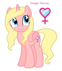 Size: 866x990 | Tagged: safe, derpibooru import, oc, oc only, oc:freya venus, alicorn, alicorn oc, blonde, blonde mane, blue eyes, cute, horn, simple background, solo, transparent background, wings