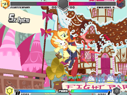 Size: 639x477 | Tagged: safe, derpibooru import, carrot top, fluttershy, golden harvest, twilight sparkle, pegasus, unicorn, fighting is magic, fight, fighting game, game, ganondorf, roots edition, sugarcube corner, the legend of zelda