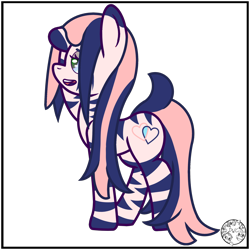 Size: 2000x2000 | Tagged: safe, artist:dice-warwick, derpibooru import, oc, oc only, oc:pecan harvester, hybrid, original species, pony, zony, fallout equestria, female, glowing, glowing eyes, hair over one eye, simple background, solo, stripes, tail, transparent background, waste pony