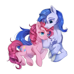 Size: 1126x1126 | Tagged: safe, derpibooru import, pinkie pie, oc, oc:ray frok, earth pony, alternate hairstyle, canon x oc, simple background, transparent background