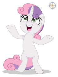 Size: 3000x4000 | Tagged: safe, artist:r4hucksake, derpibooru import, sweetie belle, pony, unicorn, belly button, bipedal, blushing, cute, diasweetes, female, filly, foal, happy, open mouth, open smile, simple background, smiling, solo, transparent background